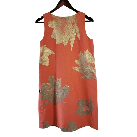 ANN MASHBURN Orange Gold Floral Susy Shift Dress Sz M Sleeveless Quite Luxury